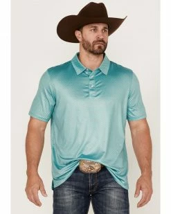 Panhandle Men's Performance Teal Geo Print Short Sleeve Snap Polo ShirtÂ