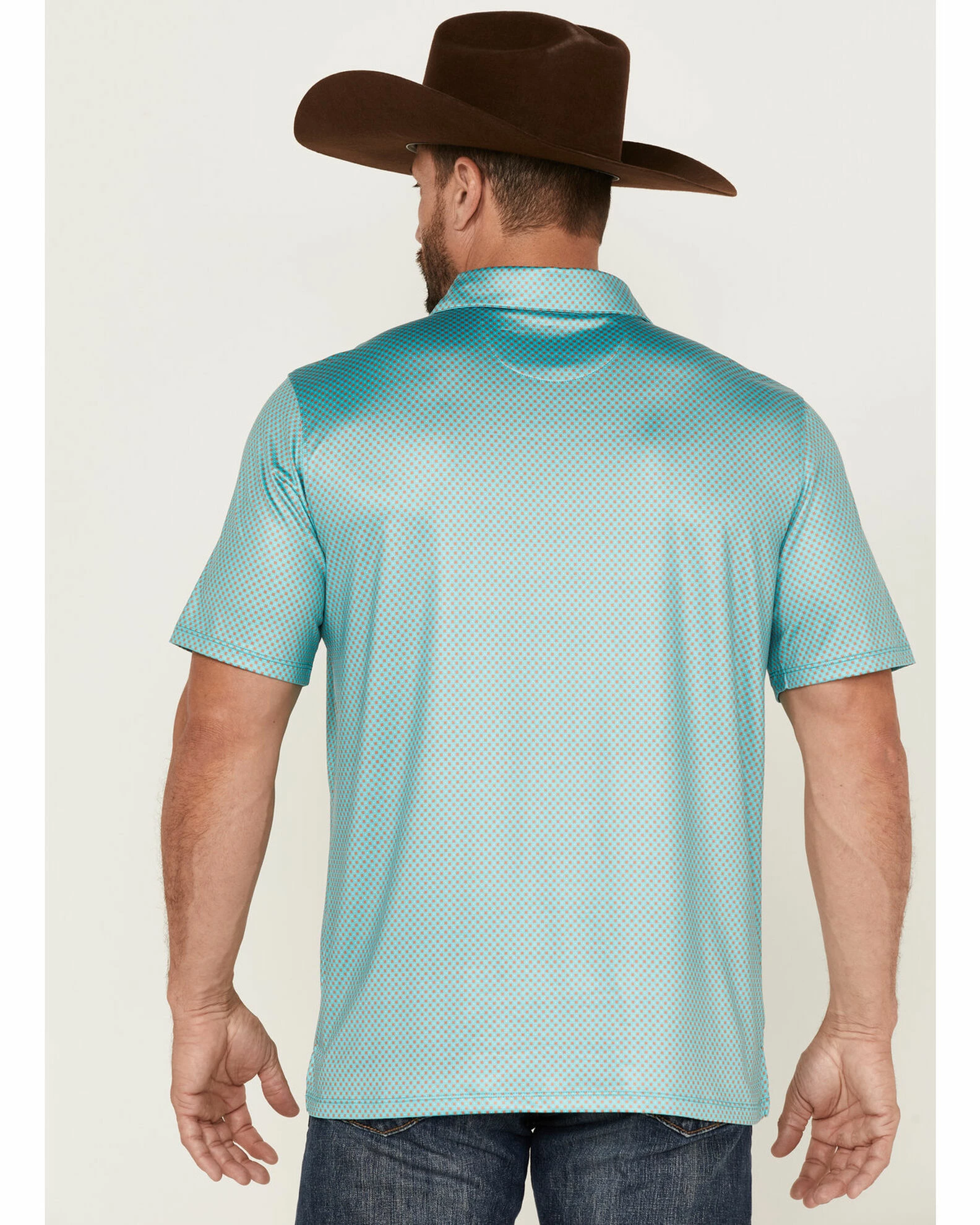 Panhandle Men's Performance Teal Geo Print Short Sleeve Snap Polo Shirt 6 Panhandle Men's Performance Teal Geo Print Short Sleeve Snap Polo Shirt - Image 4
