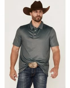 Panhandle Men's Performance Teal Diamond Geo Print Short Sleeve Snap Polo ShirtÂ