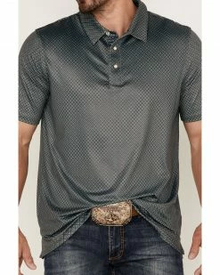 Panhandle Men's Performance Teal Diamond Geo Print Short Sleeve Snap Polo Shirt  -Panhandle shop 2000367891 442 P3