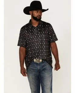 Panhandle Men's Southwestern Diamond Print Performance Short Sleeve Polo Shirt  Black