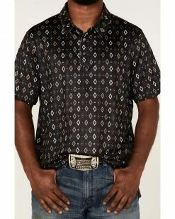 Panhandle Men's Southwestern Diamond Print Performance Short Sleeve Polo Shirt  Black -Panhandle shop 2000367893 001 P3