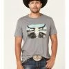 Panhandle Men's R&R Longhorn Graphic Print T-Shirt  Grey -Panhandle shop 2000367904 020 P1
