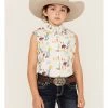 Panhandle Girls' Cowboy Horse Print Sleeveless Western Snap Shirt Turquoise -Panhandle shop 2000368061 440 P1