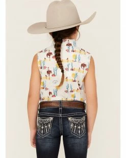 Panhandle Girls' Cowboy Horse Print Sleeveless Western Snap Shirt Turquoise -Panhandle shop 2000368061 440 P4