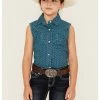 Panhandle Girls' Horseshoe Print Sleeveless Western Snap Shirt Turquoise -Panhandle shop 2000368062 440 P1