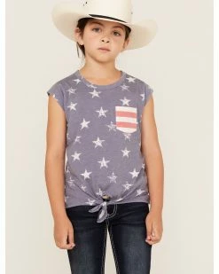 Panhandle Girls' Americana Star & Stripes Tie Front Graphic Tee Blue