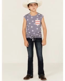 Panhandle Girls' Americana Star & Stripes Tie Front Graphic Tee Blue -Panhandle shop 2000368064 400 P3