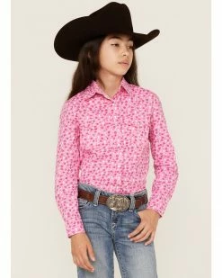 Panhandle Girls' Cactus Floral Print Long Sleeve Western Snap Shirt Hot Pink -Panhandle shop 2000368065 690 P1 1