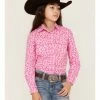 Panhandle Girls' Cactus Floral Print Long Sleeve Western Snap Shirt Hot Pink -Panhandle shop 2000368065 690 P1