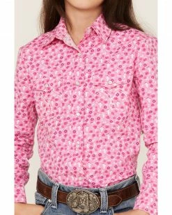 Panhandle Girls' Cactus Floral Print Long Sleeve Western Snap Shirt Hot Pink -Panhandle shop 2000368065 690 P3
