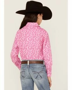 Panhandle Girls' Cactus Floral Print Long Sleeve Western Snap Shirt Hot Pink -Panhandle shop 2000368065 690 P4