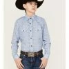 Panhandle Boys' Medallion Print Long Sleeve Western Snap Shirt Blue -Panhandle shop 2000368078 400 P1