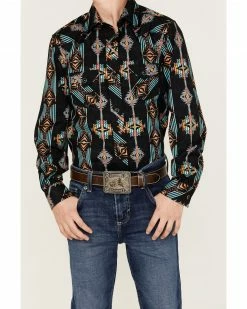 Panhandle Boys' Southwestern Stripe Long Sleeve Snap Western Stretch Shirt Turquoise -Panhandle shop 2000368081 440 P3