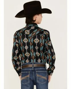 Panhandle Boys' Southwestern Stripe Long Sleeve Snap Western Stretch Shirt Turquoise -Panhandle shop 2000368081 440 P4