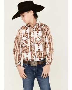 Panhandle Boys' Southwestern Print Long Sleeve Stretch Western Snap Shirt Natural -Panhandle shop 2000368082 101 P1 1