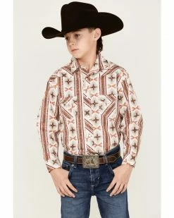 Panhandle Boys' Southwestern Stripe Print Long Sleeve Stretch Western Snap Shirt Natural -Panhandle shop 2000368083 101 P1 1