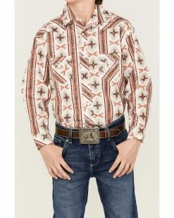Panhandle Boys' Southwestern Stripe Print Long Sleeve Stretch Western Snap Shirt Natural -Panhandle shop 2000368083 101 P3