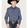Panhandle Boys' Paisley Stripe Wallpaper Print Long Sleeve Snap Shirt Navy -Panhandle shop 2000368087 410 P1