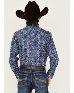 Panhandle Boys' Paisley Stripe Wallpaper Print Long Sleeve Snap Shirt Navy -Panhandle shop 2000368087 410 P4