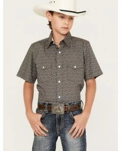 Panhandle Boys' Horseshoe Print Short Sleeve Western Snap Shirt Yellow -Panhandle shop 2000368088 700 P1 1