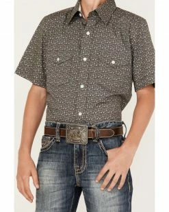 Panhandle Boys' Horseshoe Print Short Sleeve Western Snap Shirt Yellow -Panhandle shop 2000368088 700 P3
