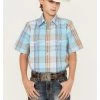 Panhandle Boys' Plaid Print Short Sleeve Western Snap Shirt Light Blue -Panhandle shop 2000368089 450 P1