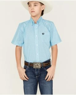Panhandle Boys' Geo Print Short Sleeve Button-Down Shirt Light Blue -Panhandle shop 2000368091 450 P1 1