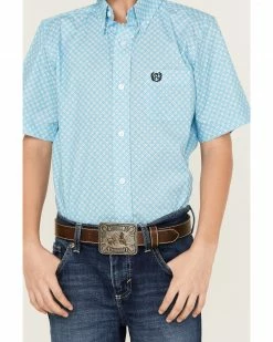 Panhandle Boys' Geo Print Short Sleeve Button-Down Shirt Light Blue -Panhandle shop 2000368091 450 P3