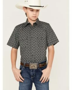 Panhandle Boys' Geo Print Short Sleeve Western Snap Shirt Silver -Panhandle shop 2000368094 040 P1 1