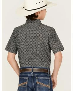 Panhandle Boys' Geo Print Short Sleeve Western Snap Shirt Silver -Panhandle shop 2000368094 040 P4
