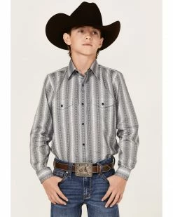 Panhandle Boys' Zig Zag Stripe Print Long Sleeve Western Snap Shirt Silver -Panhandle shop 2000368095 040 P1 1