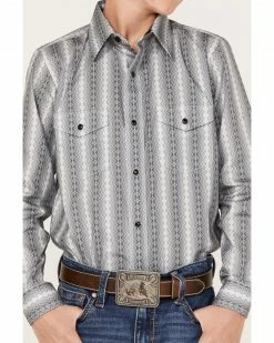 Panhandle Boys' Zig Zag Stripe Print Long Sleeve Western Snap Shirt Silver -Panhandle shop 2000368095 040 P3