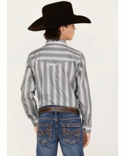 Panhandle Boys' Zig Zag Stripe Print Long Sleeve Western Snap Shirt Silver -Panhandle shop 2000368095 040 P4