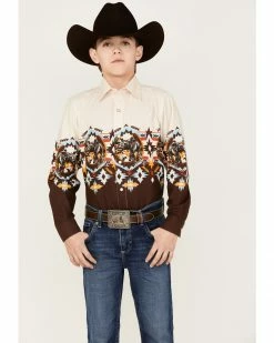Panhandle Boys' Southwestern Border Print Long Sleeve Snap Shirt Natural -Panhandle shop 2000368096 101 P1 1