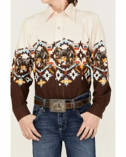 Panhandle Boys' Southwestern Border Print Long Sleeve Snap Shirt Natural -Panhandle shop 2000368096 101 P3