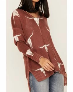Panhandle Women's Longhorn Skull Knit Sweater Rust Copper -Panhandle shop 2000368497 220 P3
