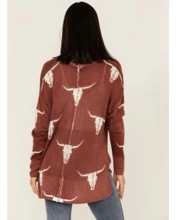 Panhandle Women's Longhorn Skull Knit Sweater Rust Copper -Panhandle shop 2000368497 220 P4