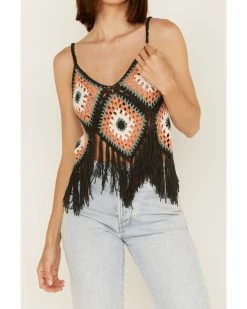 Panhandle Women's Crochet Patchwork Fringe Crop Top 8 Panhandle Women's Crochet Patchwork Fringe Crop Top -Panhandle shop 2000368500 022 P3