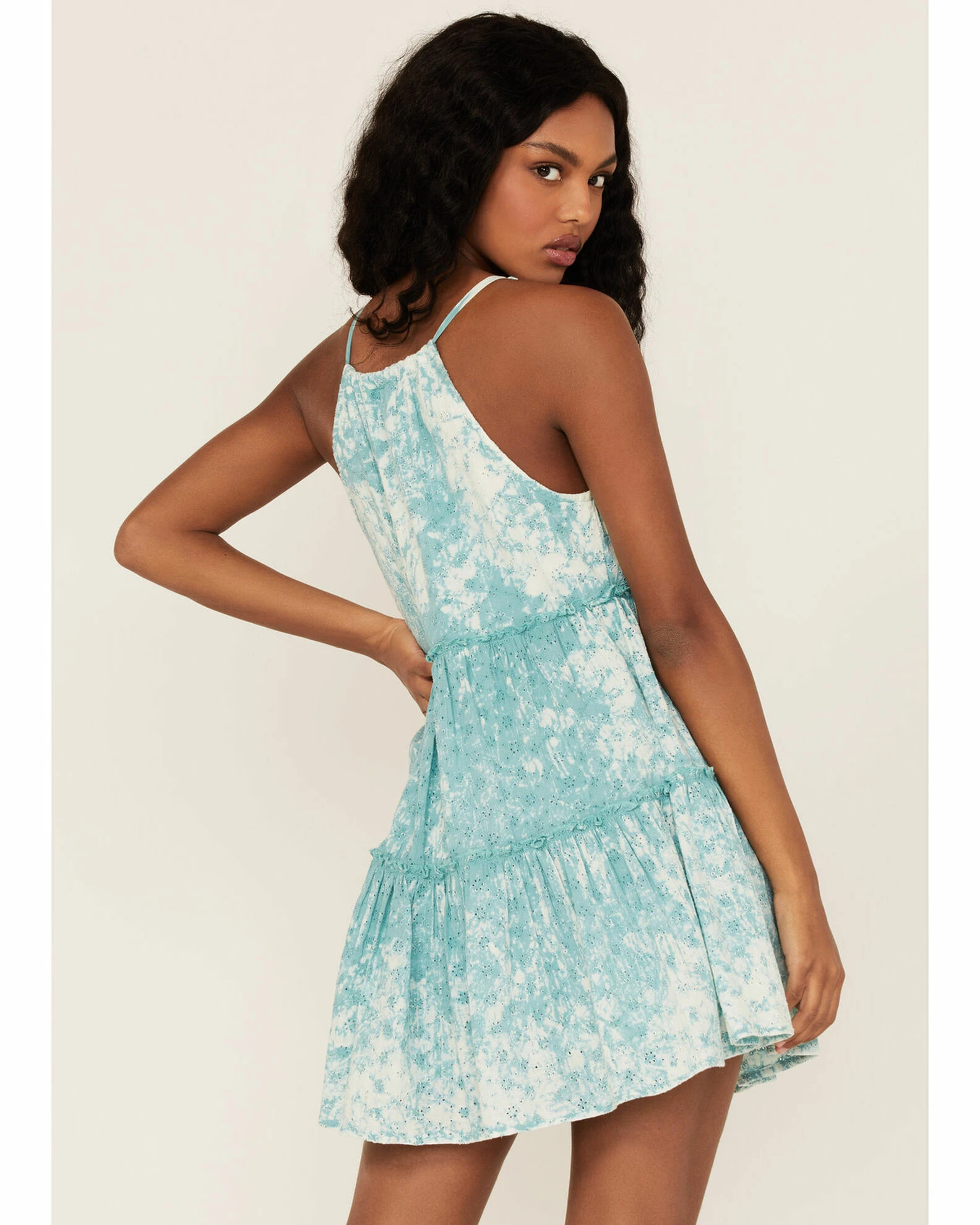 Panhandle Women's Eyelet Halter Ruffle Dress Teal 6 Panhandle Women's Eyelet Halter Ruffle Dress Teal - Image 4