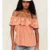 Panhandle Women's Embroidered Flounce Off Shoulder Top -Panhandle shop 2000368502 800 P1