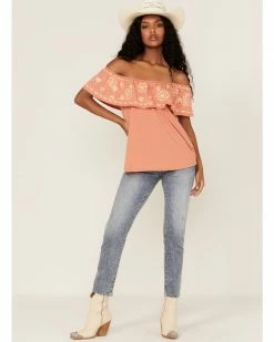 Panhandle Women's Embroidered Flounce Off Shoulder Top -Panhandle shop 2000368502 800 P2