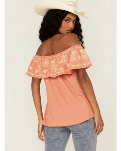 Panhandle Women's Embroidered Flounce Off Shoulder Top -Panhandle shop 2000368502 800 P4