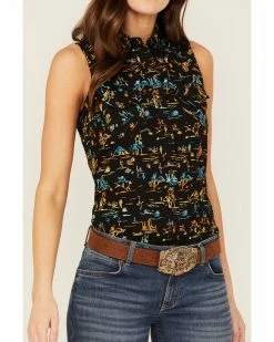 Panhandle Women's Desert Scene Print Sleeveless Work Shirt Black -Panhandle shop 2000368508 001 P3