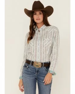 Panhandle Women's Southwestern Stripe Long Sleeve Snap Western Core Shirt Ivory -Panhandle shop 2000368509 103 P1 1