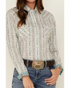 Panhandle Women's Southwestern Stripe Long Sleeve Snap Western Core Shirt Ivory -Panhandle shop 2000368509 103 P3