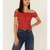 Panhandle Women's Floral Lace Off Shoulder Shirt Red -Panhandle shop 2000368510 600 P1