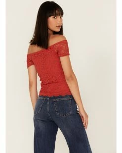 Panhandle Women's Floral Lace Off Shoulder Shirt Red 10 Panhandle Women's Floral Lace Off Shoulder Shirt Red -Panhandle shop 2000368510 600 P4