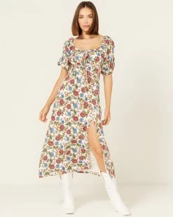 Panhandle Women's Floral Print Puff Sleeve Maxi Dress Red/white/blue