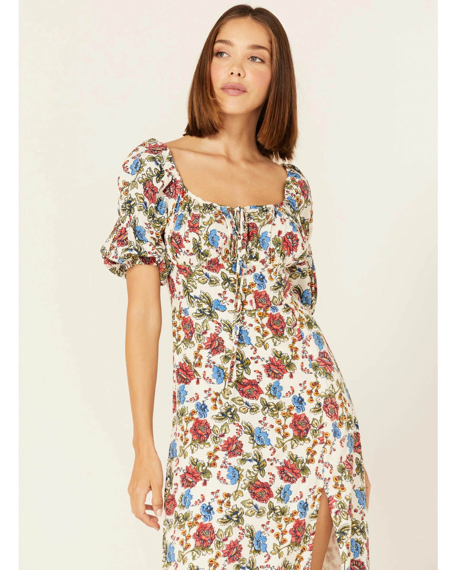 Panhandle Women's Floral Print Puff Sleeve Maxi Dress Red/white/blue 4 Panhandle Women's Floral Print Puff Sleeve Maxi Dress Red/white/blue - Image 2